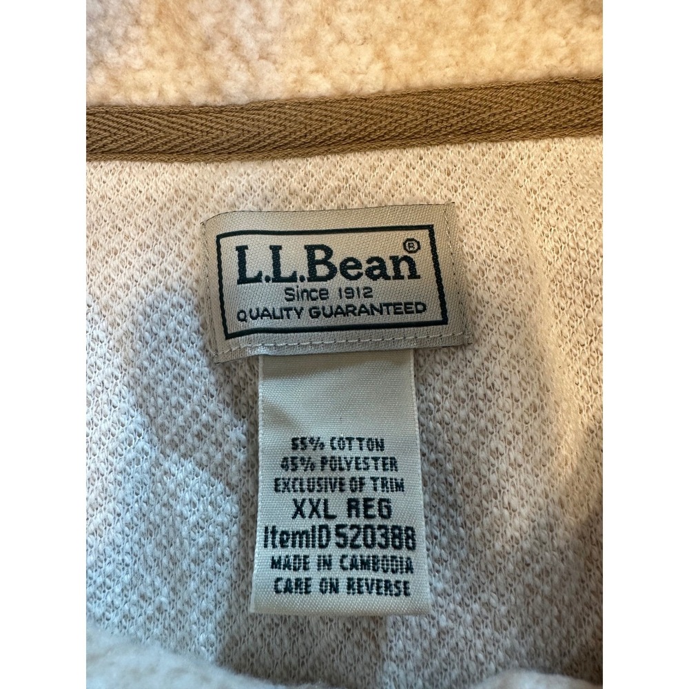 LL Bean Sweatshirt Mens XXL Beige Shawl Collar Pullover Fleece Cotton Blend - Picture 4 of 6